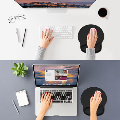 ITNRSIIET Ergonomic Mouse Pad with Wider Memory Foam Wrist Rest +17% - Curved Cushion Reduces Pressure 20%, Pain Relief, Non-Slip, Smooth, Cute Colors, 9.85 x 9 in, Black - color: Black