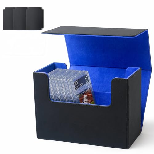 Premium Graded Card Storage Box, PU Leather Case for PSA BGS Slabs, Toploader Holder for Trading & Sports Cards Fits 3” x 4” Rigid Cards (Black&Blue) - color: Black&Blue