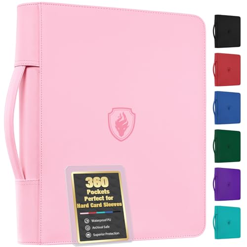 Fabmaker Top Load Binder Holds 360 Cards, Portable Card Binder with Retractable Handle, Side Loading Trading Card Storage for 3" x 4" Hard Card Sleeves, Collectible Case for Games, Sports Cards, Pink - color: Pink