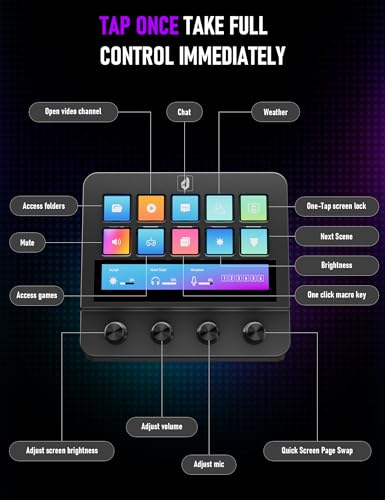 Stream Control Deck 10 Programmable Macro Keyboard 4 Knob Stream Controller 0-60° Adjustable LCD Macro Pad Wired Shortcut Keyboard for Streamers/Content Creators/Office Compatible with Windows /macOS - color: Black N4EK
