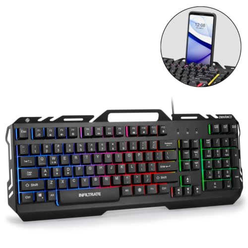 Accessory Power Infiltrate KL2 Membrane Gaming Keyboard - Quiet Keyboard with 3 Multi Color LED Lighting Modes