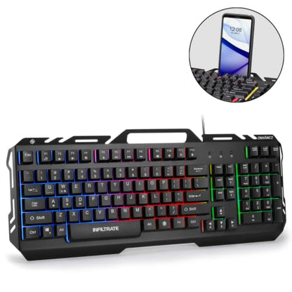 Accessory Power Infiltrate KL2 Membrane Gaming Keyboard - Quiet Keyboard with 3 Multi Color LED Lighting Modes