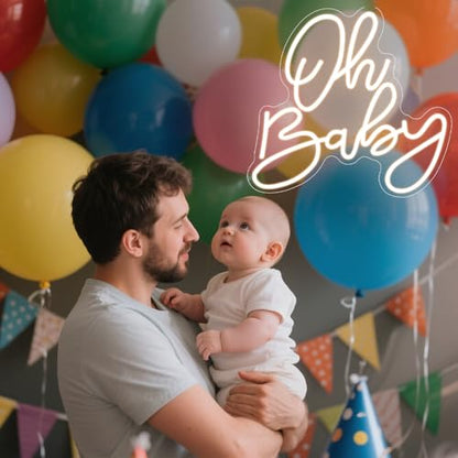 Oh Baby Neon Sign, Baby Shower LED Neon Light for Party Wall Decor Light Up Sign for Gender Reveal Birthday Party Decorations Warm White Dimmable USB Powered(14.2"*12.9") - style: Oh Baby
