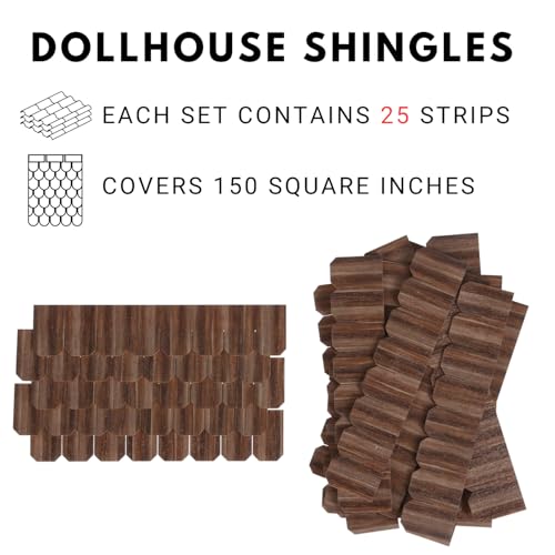 Miniature Roof Shingle Strips for 1:12 Scale Dollhouse Roofing | Set of 25 Strips, REDUCIO! - color: Walnut Tone