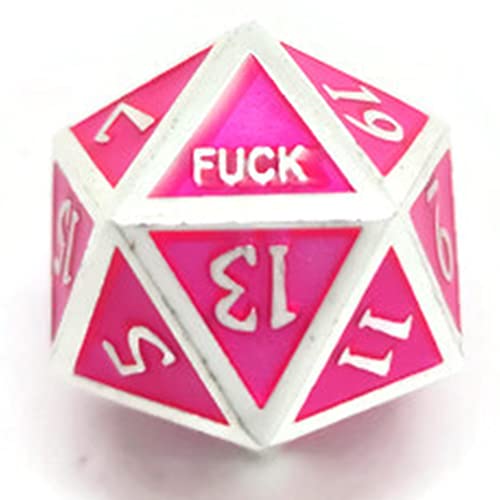 Metal D20 F Dice Critical Fail 20 Sided Die Set DND Number Role Playing Game Dungeons and Dragons D&D Black Silver Red Blue Rainbow Gold Copper Purple Green Pink White (Single Dice, Pink and Silver) - color: Pink and Silver, style: Single Dice
