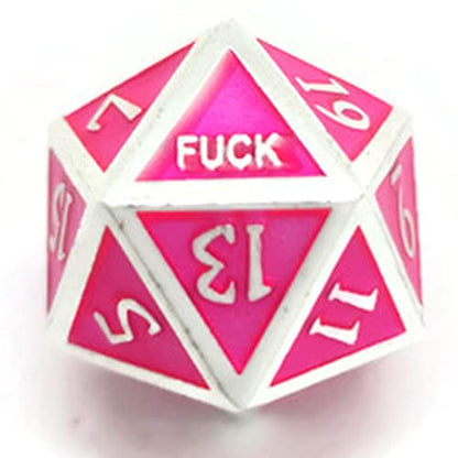 Metal D20 F Dice Critical Fail 20 Sided Die Set DND Number Role Playing Game Dungeons and Dragons D&D Black Silver Red Blue Rainbow Gold Copper Purple Green Pink White (Single Dice, Pink and Silver) - color: Pink and Silver, style: Single Dice