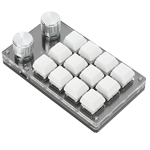 Macro Mechanical Keyboard, 12 Key One Handed Programmable Gaming Keypad, Multifunction DIY Plug and Play PC Keyboard with Adjustment Knob, Customized Express Keys - color: Black White