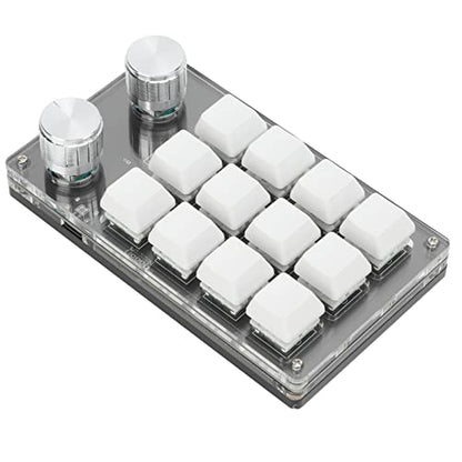 Macro Mechanical Keyboard, 12 Key One Handed Programmable Gaming Keypad, Multifunction DIY Plug and Play PC Keyboard with Adjustment Knob, Customized Express Keys - color: Black White
