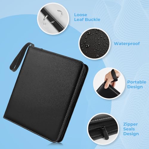 9 Pocket Card Binder: 900 Zipper Double Sided Sports & Trading Card Collector Album with 50 Removable Sleeves - Kids Card Holder for TCG NHL Baseball Football Hockey Games (Black） - color: Black