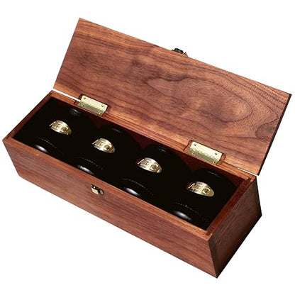 Golden Gate Dice Cup Set of Four in Walnut Presentation Case Includes Twenty White Dice and a Book of Dice Games (Includes Liars Dice) (Dice Shaker Cup Set) - style: Four-Personalized Leather Dice Cups in Walnut Case