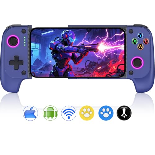 Mobile Game Controllers for iPhone/Android, Hall Effect Phone Controllers Support Phone Case,Game Controllers for Xbox,for PlayStation,Cloud/Steam Gaming (Blue) - color: Blue