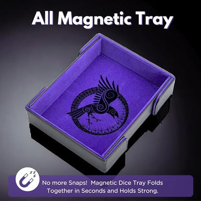 Luck Lab Magnetic Folding Dice Tower & Tray for DND RPG Games, Raven Purple | Version 2.0 Magnets, PU Leather + Felt, Folds Flat, Portable, Quiet Play Dice Roller Tray