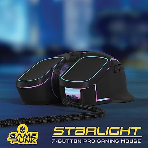 Game Punk RGB Pro Gaming Mouse with LED Lights | Computer Mouse Wired w/ 7 Buttons | Universal Wired Mouse, 3600 DPI, Side Buttons for Video Games, Game Consoles | PC Gamer Mouse for PS5, XBOX, Laptop - color: Black, RGB