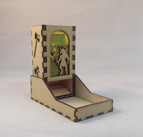 Minotaur Mini Dice Tower v1 Neon Yellow Acrylic Window Laser Cut MDF Unique Gift