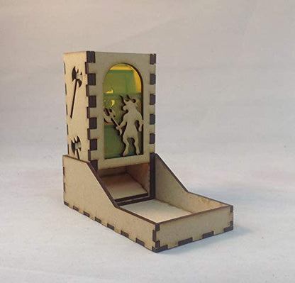 Minotaur Mini Dice Tower v1 Neon Yellow Acrylic Window Laser Cut MDF Unique Gift