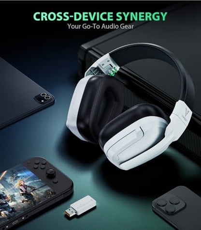 Wireless Gaming Headset for PS5, PS4 & PC, 20ms Ultra-Low Latency, 2.4GHz USB & BT 5.4, Noise Canceling Mic, 50H Battery, Compatible with Switch, Mac & Mobile, Ideal for Fortnite & Call of Duty - color: White/Black