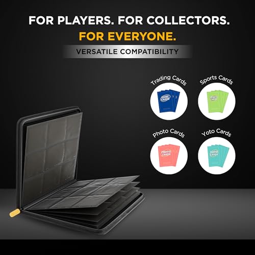 Card Guardian - 9 Pocket Premium Black Card Binder with Zipper for 360 Cards - Trading card binder with Side Loading Pockets for Trading Card Games -TCG Binder (Black) - color: Black