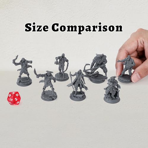 AUSPDICE 28mm DND Minis Fantasy Tabletop RPG Miniatures, Pirate Crew AS800 | 7 Pirate Figures for Dungeon Masters: Skeleton Crew, Shark Warrior, Lookout, Musician and Hooded Rogue for Wargame Adventures