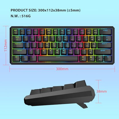 Snpurdiri 60% Gasket Wired Mechanical Gaming Keyboard (Black, Red Switches) | RGB Backlit 61 Keys Mini Gaming Keyboard for PC, Windows XP, Win 7, Win 10 - color: Black/Red Switch