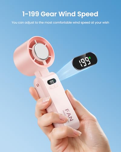 2 Pack Handheld Portable Turbo Fan with Ice Cooler, Speed (1-199) 5500mAh*2 Rechargeable Personal Fan,[20H Cooling Time] Mini Yet Powerful, Small Pocket Fans for Travel/Outdoor/Office, Pink - color: 2 Pack Pink