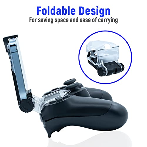 Mcbazel Phone Mount Clip for PS4 Controller, Smart Phone Holder Compatible with PS4 DualShock 4 Controller and iPhone, Android up to 6 Inch - Black | Click-lock installation All buttons & ports fully accessible Folds flat for travel PS4, Slim & Pro compat