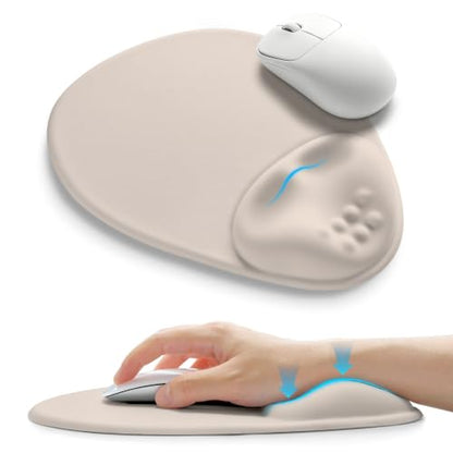 Palm-Rest and Wrist-Hugging Mouse Pad Wrist Rest, Ergonomic Wrist Support with Curve Fitting Cushioned Memory Foam for Carpal Tunnel Pain Relief, 9.9 x 8.3 Inch, Love of Apricot White - color: Love of Apricot White
