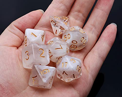 DND Dice Set 7Pcs Transparent Mix White Cloud Dice for Dungeon and Dragons D&D RPG Role Playing Games Polyhedral Dice - color: Transparent Mixed White Cloud