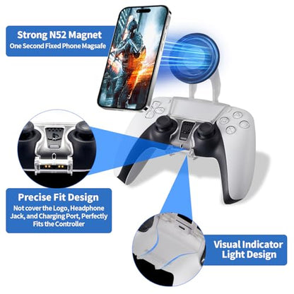 NBCP PS5 Controller Phone Mount – Adjustable Mobile Phone Holder Clip for PlayStation 5 Dualsense, Magnetic Gaming Clip for iPhone & Android – Ergonomic Design, Ultra-Strong Magnets, 360° Rotation - color: For PS5 Controller