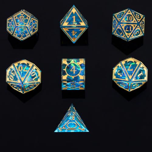 DND Resin dice Color Sharp Edge dice Set Dungeon Polyhedron D and D dice Set Suitable for D&D Role-Playing Tabletop Games D20 D12 D10 D8 D6 D4 (Golden Blue) - color: Golden Blue