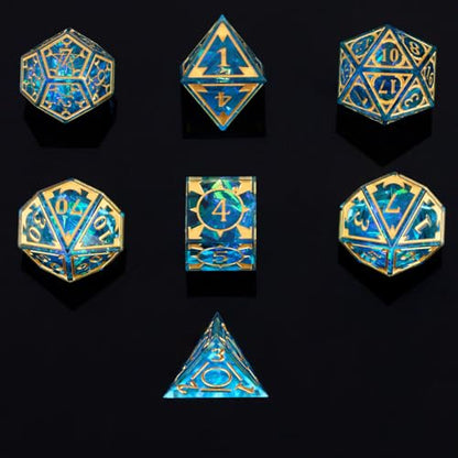 DND Resin dice Color Sharp Edge dice Set Dungeon Polyhedron D and D dice Set Suitable for D&D Role-Playing Tabletop Games D20 D12 D10 D8 D6 D4 (Golden Blue) - color: Golden Blue