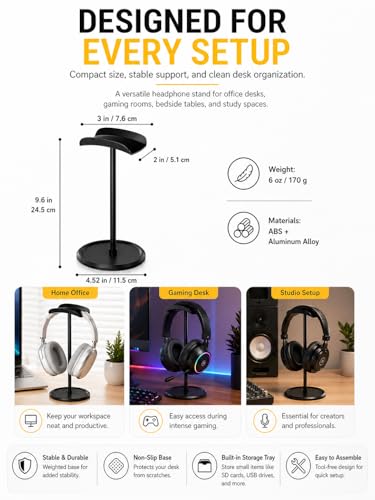 Headphone Stand【1PACK】 Headphone Holder with Storage Tray Compatible for Max Pro, Beats, Bose and Most Gaming Headphones. 【No Tools Required】 YO-2 (White)