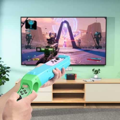 FASTSNAIL Switch Shooting Gun Controller Grips for Nintendo Switch 1/OLED | Replacement for Joy-Con Gun Holder, Switch Handle Kit, Ergonomic Design, Switch Controller Grip for Joycon 1, Blue & Green - color: Blue+Green