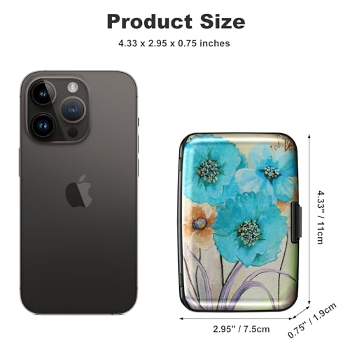 Mini RFID Aluminum Wallet Credit Cards Holder Business Card Case Metal ID Case for Men Women(Blue Flower) - color: Blue Flower