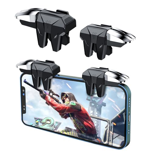 EasEasy PUBG Game Controller Trigger, Mobile Phone Controller Compatible for PUBG/Rules of Survival/Knives Out, 6 Fingers Trigger with Sensitive Aim and Shoot Smartphone Gamepad for iPhone & Android - color: Black