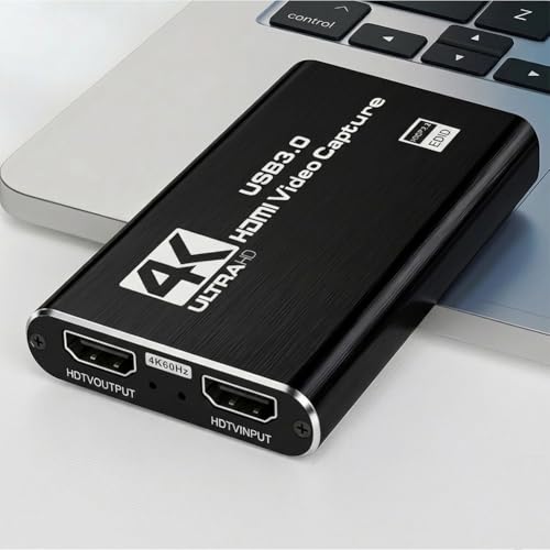 Video Capture Card, Audio Video Capture Card, USB 3.0 Capture Card 4K HDMI Loop-Out, 1080P 60FPS Video Game Capture for Streaming Works for PS5/Switch/Camera/PC/OBS (Black) - color: Black
