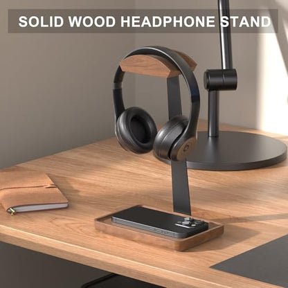 Wooden Headphone Stand, Wood Headset Stand for Desk, Universal Headphone Holder with Storage Base for Gaming, Sony,Bose