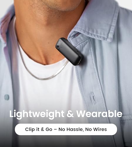 [Upgraded] Wireless Lavalier Lapel Microphone 80FT Range with 6H Working Time Plug & Play Mini Mic with Upgraded Noise Reduction and Reverb for Vlogging, Video Recording, Live Streaming, Interview