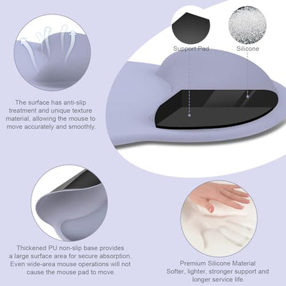 MOSISO Wrist Rest for Mouse Pad Set, Large Gaming Deskpad, Lavender Gray | Circle Curved Mousepad&Keyboard Wrist Rest&Coaster, Ergonomic Non-Slip Mousepad&Easy Typing Pad with Silicone Lining - color: Lavender Gray