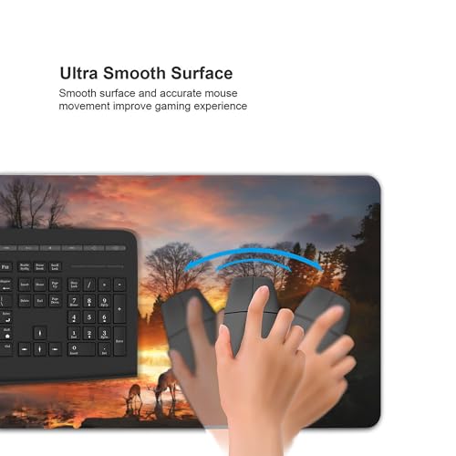 XXL Gaming Mouse Pad 35.4x15.7 inch, Autumn Forest Stream Landscape Theme Desk Mat,Large Waterwheel Deer Rainbow Scene Mousepad (Autumn Wooden House Deer) - color: autumn wooden house deer