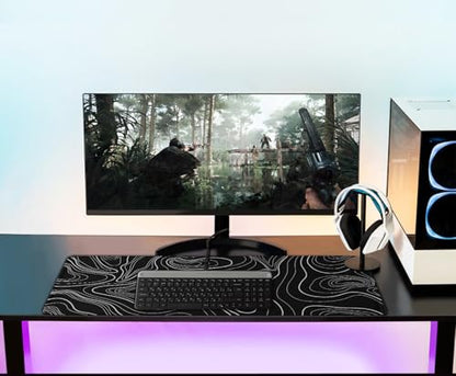 Extra Large Gaming Mouse Pad 31.5 x 11.8 in, Waterproof Mousepad with Stitched Edges, Premium Microfiber Cloth Surface, Non-Slip Base Keyboard Desk Mat for Home Office Gaming, Black White Lines - color: Black White Lines, size: 31.5L x 11.8W inches