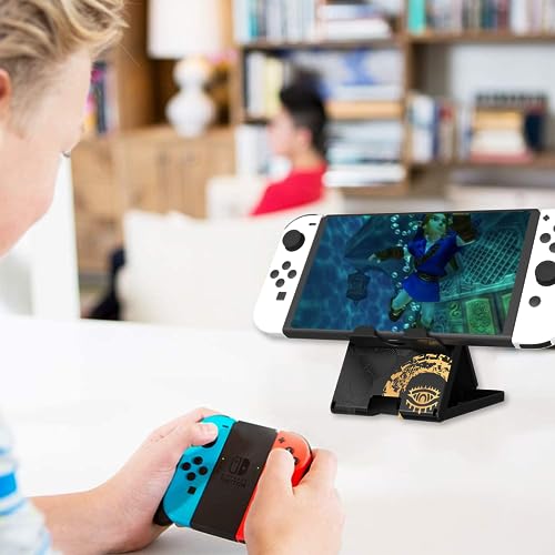 Busjoy Stand for Nintendo Switch, Switch OLED, Switch Lite, for Zelda Tears of The Kingdom Cute Holder Bracket, Adjustable Portable Foldable Non-Slip Playstand-Black - color: Black-A