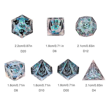 Cusdie 7-Piece Sharp Edges DND Dice Set with Dragon Pattern - Perfect for Tabletop RPGs Board Games Gifting and Collecting(Galaxy/Black Number) - color: Dragon Pattern Tc/B