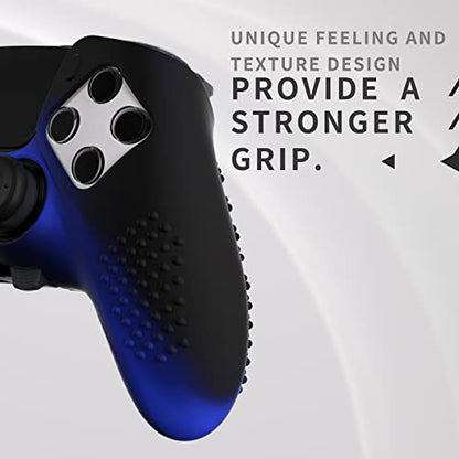 PlayVital 3D Studded Edition Anti-Slip Silicone Cover Case for ps5 Edge Controller, Soft Rubber Protector Skin for ps5 Edge Wireless Controller with 6 Thumb Grip Caps - Blue & Black - color: Blue & Black