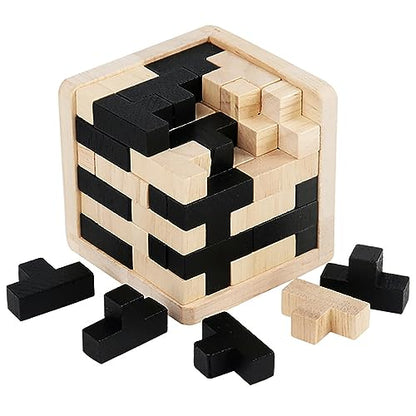 Wooden Brain Teaser Puzzles Cube Stocking Stuffers Wooden Puzzles T-shaped Jigsaw Logic Puzzle Educational Games Toy for Kids and Adults by AHYUAN (Black and Natural) - color: Black and Natural