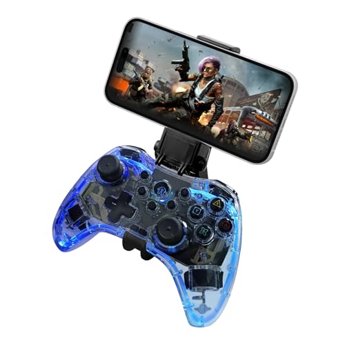 Joso RGB Wireless Mobile Gaming Controller for iPhone, Android, iPad, Tablet, PC, Phone Controller with Phone Clip Supports Cloud Game, COD, Genshin Immpact, Remote Player Gamepad with 2 Back Buttons - color: Transparent RGB