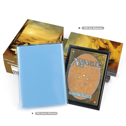 Katomula 100 MTG Card Sleeves with 100 Inner Sleeve, Textured Back Art Sleeves, Fit Standard Size Cards - Plains - color: Plains
