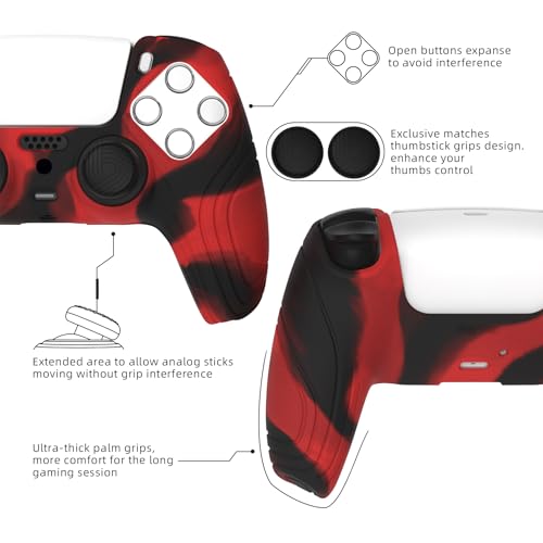 eXtremeRate PlayVital Samurai Edition Anti-Slip Controller Silicone Skin for ps5, Ergonomic Rubber Protective Case for ps5 Controller with Thumb Stick Caps - Red & Black - color: Red & Black