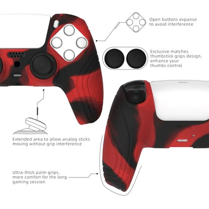 eXtremeRate PlayVital Samurai Edition Anti-Slip Controller Silicone Skin for ps5, Ergonomic Rubber Protective Case for ps5 Controller with Thumb Stick Caps - Red & Black - color: Red & Black