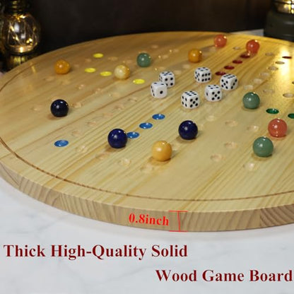 HOROW Wahoo Board Game - 20 Inch Solid Wood Board with 24 Natural Gemstone Marbles & 6 Dice，Double-Sided for 4 and 6 Players - Perfect for Family Game Nights and Parties - color: Log
