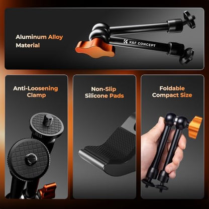 K&F CONCEPT 9.8" Magic Arm Clamp Kit with 1/4" & 3/8" Thread Screw | 360° Ball Heads Camera Mount for Monitor, Flash, LED Light, Microphone, Camera Cage, Action Camera, MS32 - style: 9.8" with Clamp